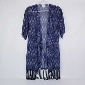 LULAROE Duster Kimono Cardigan Cover Up Fringe Sz Small